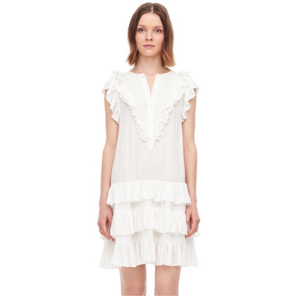 Rebecca Taylor La Vie White Check Ruffle Dress $325